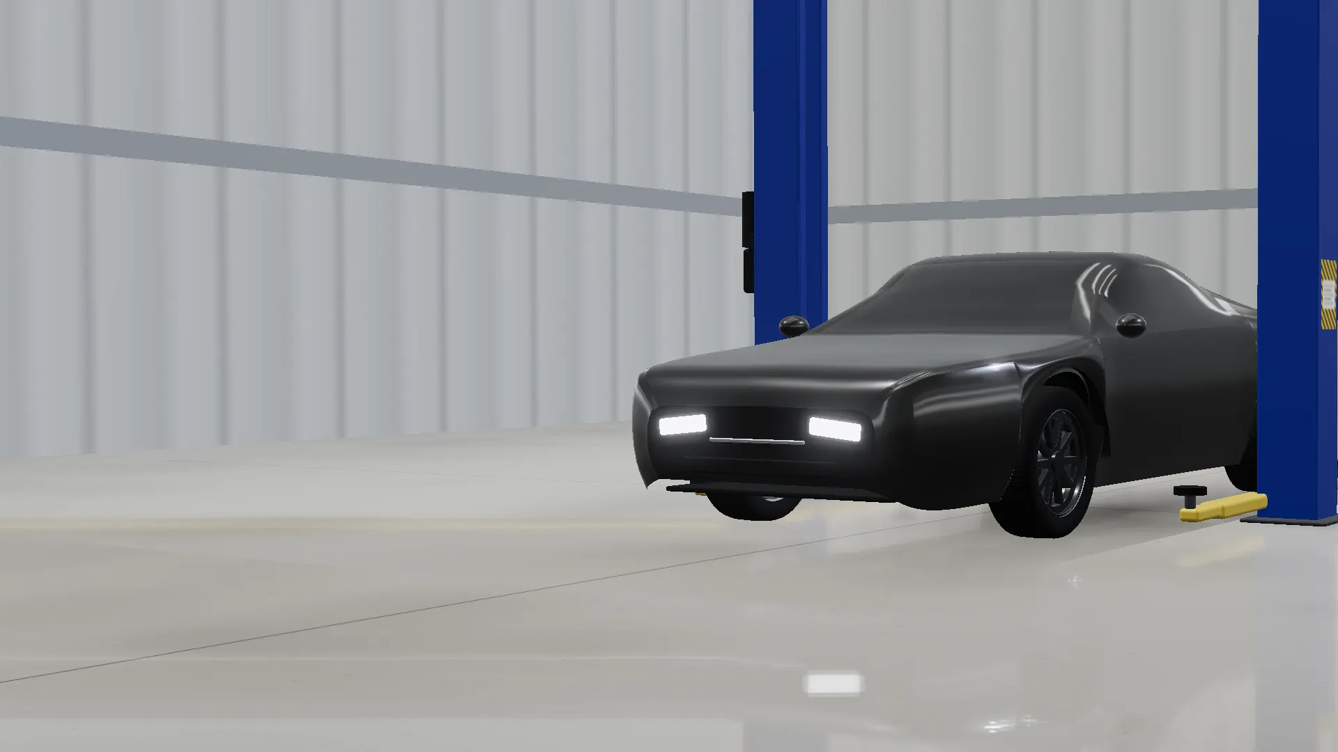 Illustration: the fastback lowered back to the floor with its headlamps on